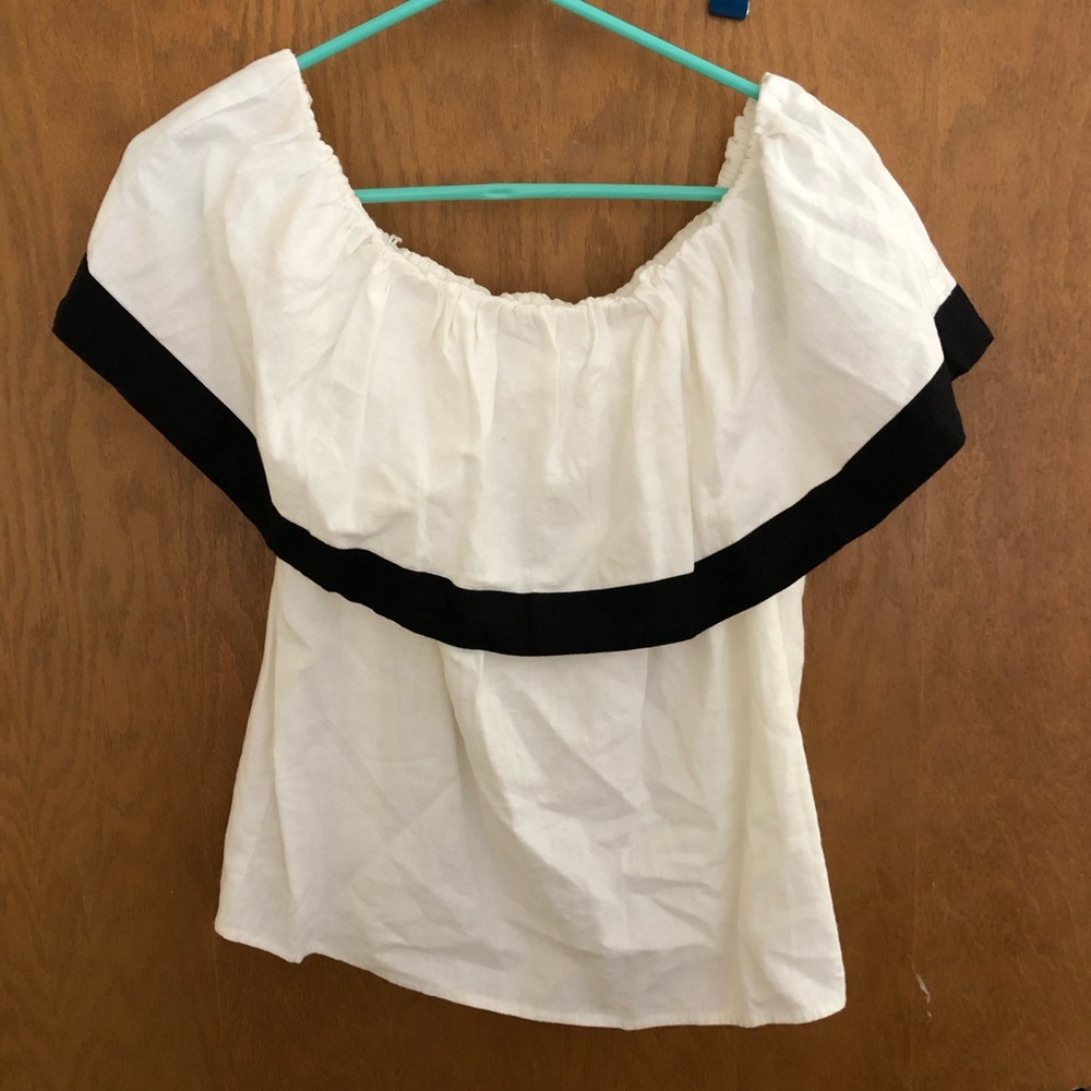Elegant Off-Shoulder White and Black light airy linen Women's Top